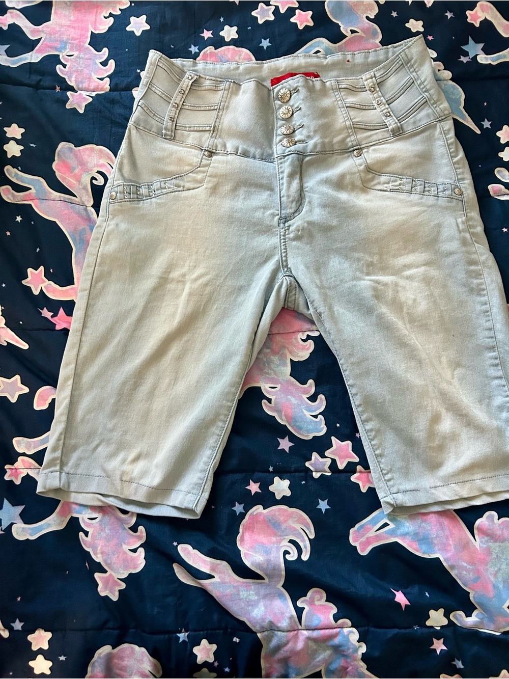GOGO Light Blue Bermuda Shorts with Button Front
